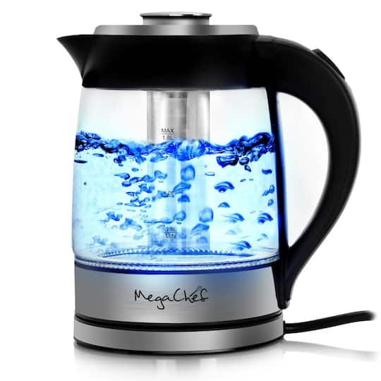 MegaChef 1.8L Cordless Glass & Stainless Steel Electric Tea Kettle with Tea Infuser in Teal | 1.8 l | Michaels®